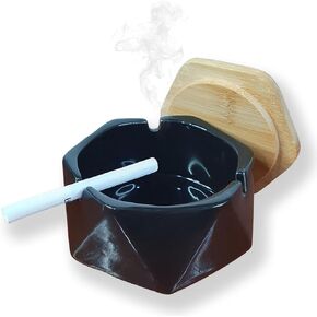 Ashtrays for Cigarettes Nordic Ash Tray - Premium Ceramic Retro Cool Ashtrays Gifts for Smokers Home Ashtrays for Indoor Outdoor Patio Desktop Decor Unique Fancy Cute Ashtray with Lid Black