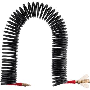 INTERTOOL Polyurethane Recoil Air Hose, 1/4" x 50 ft, 1/4" MNPT, Heavy Duty, Lightweight, All-Weather, Bend Restrictors, Brass I/M Style Plug, Quick Coupler Connector, Swivel Ball Joint PT08-1712 in Saudi Arabia