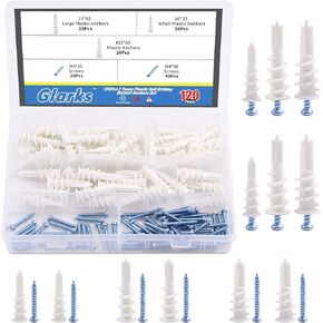 Glarks 120Pcs 2 Types Plastic Self Drilling Drywall Anchors, Reinforced Nylon Self-Drilling Anchors with Screws Kit for Hanging Items in Kuwait
