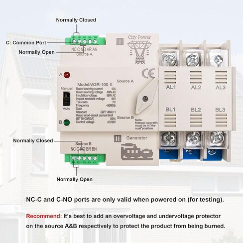 جيد BNTai W2R 3P 100A 220V مفتاح نقل تلقائي مزدوج مفتاح الطاقة Mini ATS (W2R 3P 100A 220V النوع العادي) in Kuwait