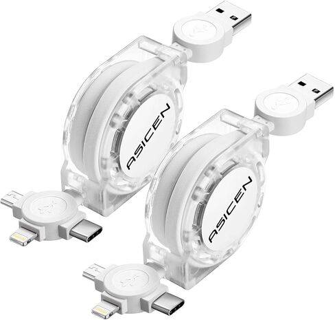 Multi Fast Charging Cable 2Pack Retractable Charger Cable 3.3ft 3-in-1 USB Charge Cord with Lightning/Type C/Micro USB Ports for iPhone/Samsung Galaxy/Huawei/LG/OnePlus/Google/Nokia in Kuwait