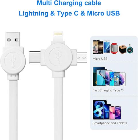 Multi Fast Charging Cable 2Pack Retractable Charger Cable 3.3ft 3-in-1 USB Charge Cord with Lightning/Type C/Micro USB Ports for iPhone/Samsung Galaxy/Huawei/LG/OnePlus/Google/Nokia in Kuwait