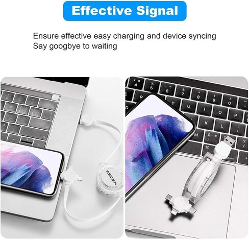 Multi Fast Charging Cable 2Pack Retractable Charger Cable 3.3ft 3-in-1 USB Charge Cord with Lightning/Type C/Micro USB Ports for iPhone/Samsung Galaxy/Huawei/LG/OnePlus/Google/Nokia in Kuwait