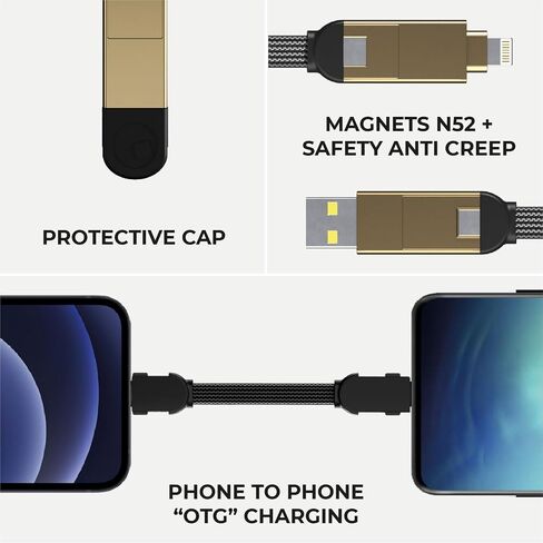 Rolling Square inCharge X Portable Keychain Charger Cable, 6-in-1 Multi Charging Cable with 100W Ultra-Fast Charging Power, Lava Black in Kuwait