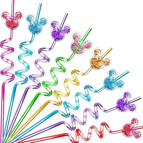 24Pcs Glitter Mouse Straws for Kids Party Favors, Straws for Birthday Party Supplies, Drinking Straws for Boys Girls Party Decorations in Saudi Arabia