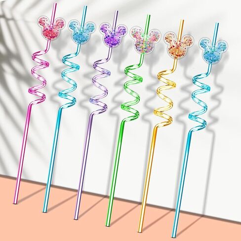 24Pcs Glitter Mouse Straws for Kids Party Favors, Straws for Birthday Party Supplies, Drinking Straws for Boys Girls Party Decorations in Saudi Arabia