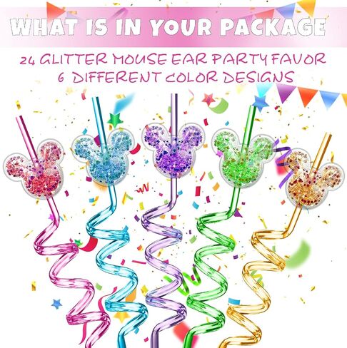 24Pcs Glitter Mouse Straws for Kids Party Favors, Straws for Birthday Party Supplies, Drinking Straws for Boys Girls Party Decorations in Saudi Arabia