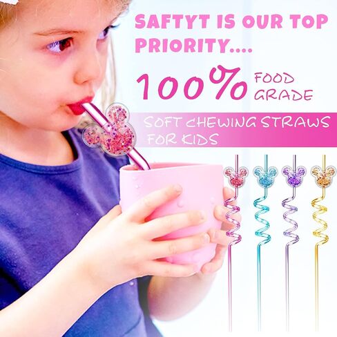 24Pcs Glitter Mouse Straws for Kids Party Favors, Straws for Birthday Party Supplies, Drinking Straws for Boys Girls Party Decorations in Saudi Arabia