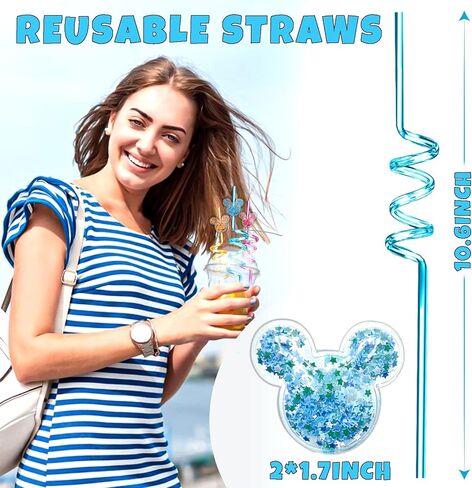 24Pcs Glitter Mouse Straws for Kids Party Favors, Straws for Birthday Party Supplies, Drinking Straws for Boys Girls Party Decorations in Saudi Arabia