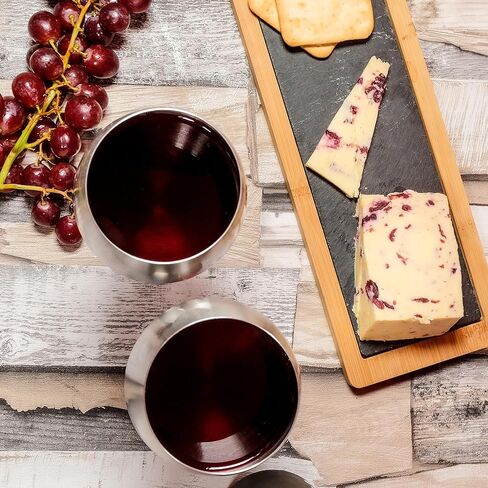 Hoku Global كأس نبيذ معدني للمناسبات الخارجية والسهرات والشرب بجانب حمام السباحة | مجموعة من 2 كؤوس نبيذ أنيقة من الفولاذ المقاوم للصدأ | كأس نبيذ غير قابل للكسر مع قطاعة رقائق معدنية وصب النبيذ | 18 أوقية in Kuwait