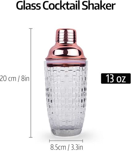 Glass Cocktail Shaker Set - Glass Shaker for Cocktails, Drink Shakers Cocktail and Cocktail Shakers, Glass Shaker Set for Bars, Whiskey, Cocktails (Gold, 13 oz) in Saudi Arabia