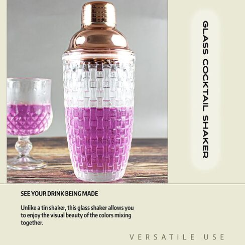 Glass Cocktail Shaker Set - Glass Shaker for Cocktails, Drink Shakers Cocktail and Cocktail Shakers, Glass Shaker Set for Bars, Whiskey, Cocktails (Gold, 13 oz) in Saudi Arabia