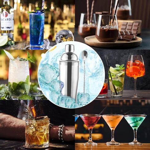 مجموعة بار كوكتيل شاكر 24oz من سافرينج، شاكر مارتيني مع مصفاة مدمجة، أداة قياس، ملعقة خلط، خلاط مشروبات نادل كبير من الفولاذ المقاوم للصدأ احترافي، خلاط كحول مارغريتا - قوس قزح in Saudi Arabia