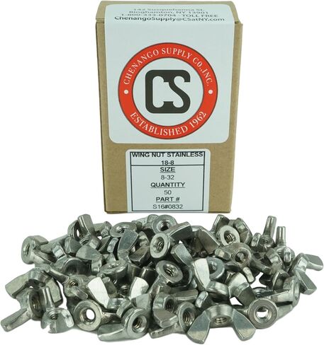 Chenango Supply Stainless 8-32 Wing Nut, Stainless Steel 18-8, Machine Thread (50, 8-32 Wing Nut) in Saudi Arabia