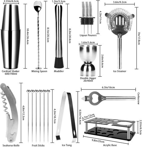 مجموعة شيكر كوكتيل مكونة من 20 قطعة، مجموعة شاكر كوكتيل للنادل، مجموعة ادوات البار مع مجموعة شيكر، هدية انيقة للهالوين/الكريسماس/اعياد الميلاد وما الى ذلك in Kuwait