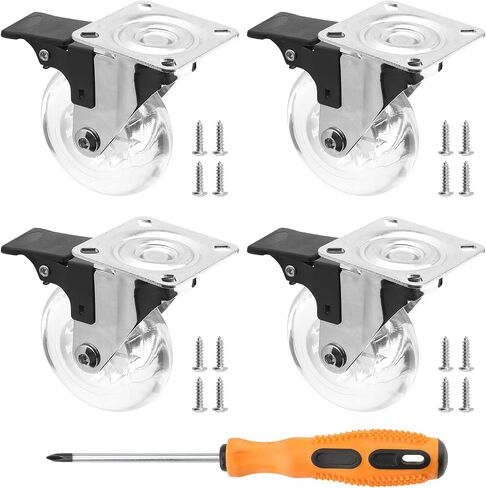 ZEONHEI 3 Inch Swivel Caster Wheels Set of 4, 800lbs Heavy Duty Plate Casters with Mounting Hardware, Clear Caster Wheels Industrial Casters for Furniture and Workbench, Lockable Casters in Saudi Arabia