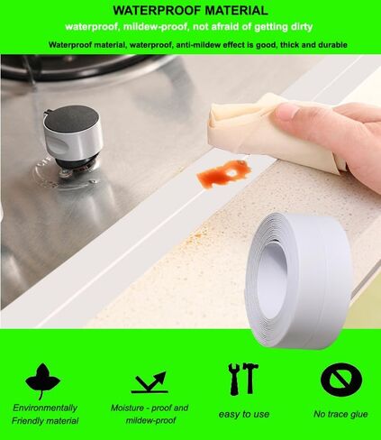 عبوتان من شريط السد - شريط لاصق ذاتي اللصق مقاوم للماء - أبيض 10 أقدام × 1.5 بوصة للمطبخ، والكونترتوب، والحمام، والحوض، وحوض الاستحمام، والمرحاض، وحماية حافة الجدار الأرضية in Kuwait