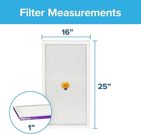 فيلتريت فلتر هواء فرن مكيف ذكي قابل للتجديد 16×25×1، MPR 1500، مسببات الحساسية والبكتيريا والفيروسات، عبوة من قطعتين (الابعاد الدقيقة 15.719 × 24.72 × 0.78) in Kuwait