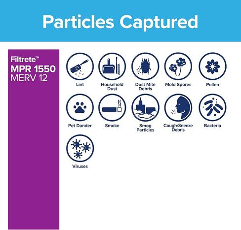فيلتريت فلتر هواء فرن مكيف ذكي قابل للتجديد 16×25×1، MPR 1500، مسببات الحساسية والبكتيريا والفيروسات، عبوة من قطعتين (الابعاد الدقيقة 15.719 × 24.72 × 0.78) in Kuwait