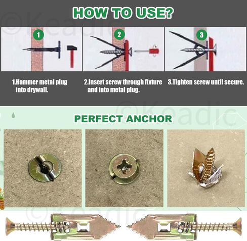 Keadic 200 Pieces 12 x 30mm Drywall Self-Drilling Anchors with Screws Kit, No Drill or Holes in Wall, Hangs up to 66 lbs in Saudi Arabia