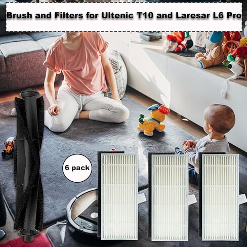 مجموعة فرش وفلاتر بديلة من الفوفل للمكنسة الكهربائية الروبوتية التينيك تي 10 ولاريسار ال 6 برو تتضمن فرشاة رئيسية واحدة و6 فرش جانبية و6 فلاتر in Kuwait