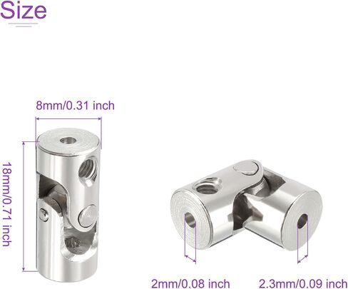 DMiotech 5 حزمة 2 مم إلى 2.3 مم ضياء داخلي قابل للتدوير عمود التوجيه العالمي U وصلة توصيل L18 × D8 موصل مقرنة W برغي للطابعة ثلاثية الأبعاد، آلة CNC in Saudi Arabia