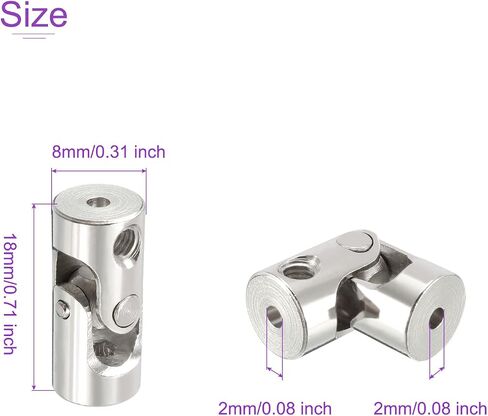 DMiotech 2 Pack 2mm to 2mm Inner Dia Rotatable Universal Steering Shaft U Joint Coupler L18 x D8 Coupler Connector W Screw for 3D Printer, CNC Machine in Saudi Arabia