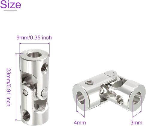 DMiotech 2 حزمة 3 مم إلى 4 مم ضياء داخلي قابل للتدوير عمود التوجيه العالمي U وصلة توصيل L23 × D9 موصل مقرنة مع برغي للطابعة ثلاثية الأبعاد، آلة CNC in Kuwait