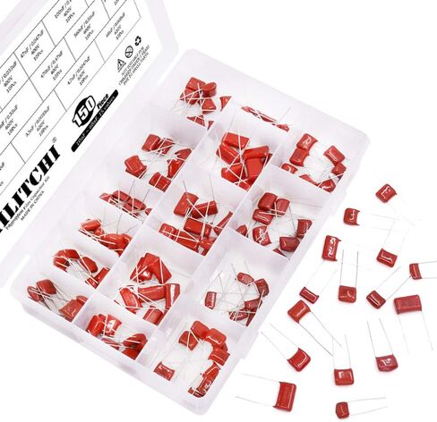 Hilitchi 150-Pcs CBB Metallized Polypropylene Film Capacitors Assortment Kit, 400V, 600V, 10nF ~ 68nF / 0.01uF ~ 0.068uF in Saudi Arabia