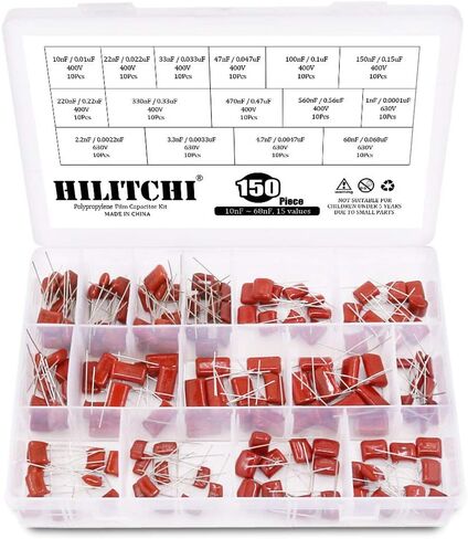Hilitchi 150-Pcs CBB Metallized Polypropylene Film Capacitors Assortment Kit, 400V, 600V, 10nF ~ 68nF / 0.01uF ~ 0.068uF in Saudi Arabia