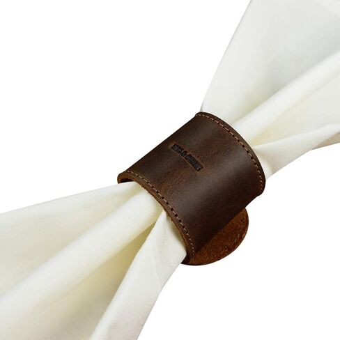 Hide & Drink, Leather Napkin Ring (4 Pack), for Place Setting, Wedding Receptions, Dinner & Holiday Parties, Home Decoration, Handmade Includes 101 Year Warranty :: Bourbon Brown in Saudi Arabia
