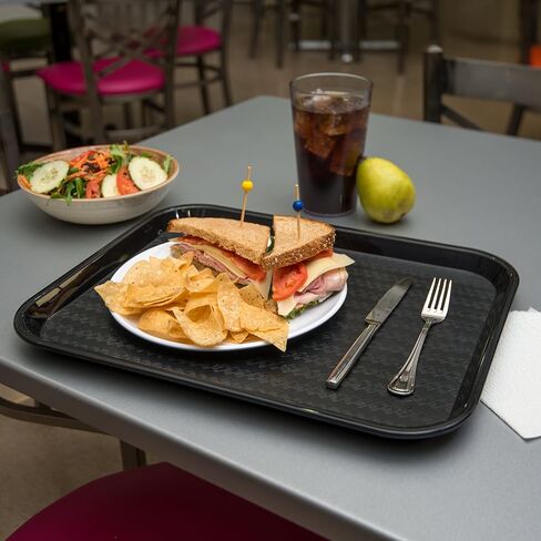 صينية كافتيريا للوجبات السريعة من Carlisle FoodService Products مع سطح منقوش للكافيتريات والوجبات السريعة وغرفة الطعام، بلاستيك، 17.87 × 14 × 0.98 بوصة، أسود in Kuwait