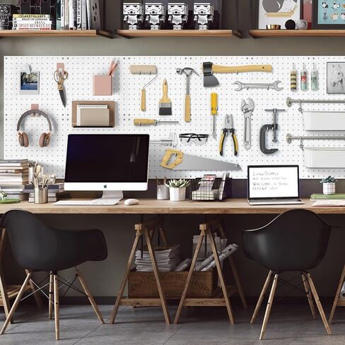 لوح ربط من هومانو، منظم حائط معدني مع طريقة تركيب مثقاب، الواح تثبيت للجدران، لوح تثبيت ابيض للمطبخ وغرفة الحرف اليدوية والمكتب والمرآب وورشة العمل in Kuwait