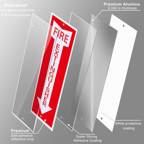 Tondiamo 8 Pack Fire Extinguisher Sign Fire Sign Rust Free Aluminum Reflective Signs 4 x12 Inch Laminated for Ultimate UV, Weather, Scratch, Water and Fade Resistance, Indoor and Outdoor in Kuwait