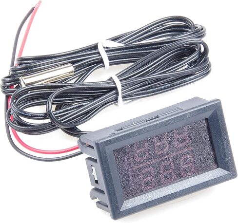 KNACRO 2CH NTC Waterproof Probes -58℉ to 257℉ Blue + Red LED Digital high Temperature Precision Thermometer Industrial Thermometer Fahrenheit Dual Display DC 5-80V 12V 24V 36V 48V 60V 72V CAR in Saudi Arabia
