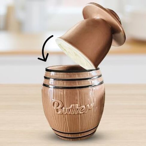 Butter Crock - Ceramic Butter Holder Holds 1/2 Cup of Butter - Fresh & Soft Butter Keeper - Unique & Rustic Look Butter Container - Dishwasher Safe & Easy to Clean French Butter Crock - 4.8" x 3.5" in Kuwait