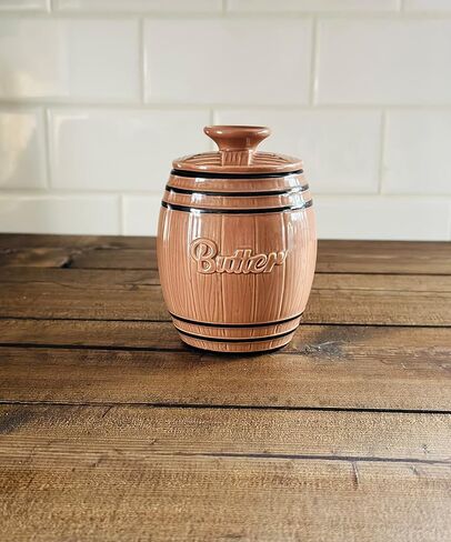 Butter Crock - Ceramic Butter Holder Holds 1/2 Cup of Butter - Fresh & Soft Butter Keeper - Unique & Rustic Look Butter Container - Dishwasher Safe & Easy to Clean French Butter Crock - 4.8" x 3.5" in Kuwait