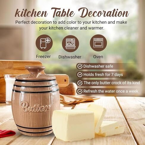 Butter Crock - Ceramic Butter Holder Holds 1/2 Cup of Butter - Fresh & Soft Butter Keeper - Unique & Rustic Look Butter Container - Dishwasher Safe & Easy to Clean French Butter Crock - 4.8" x 3.5" in Kuwait