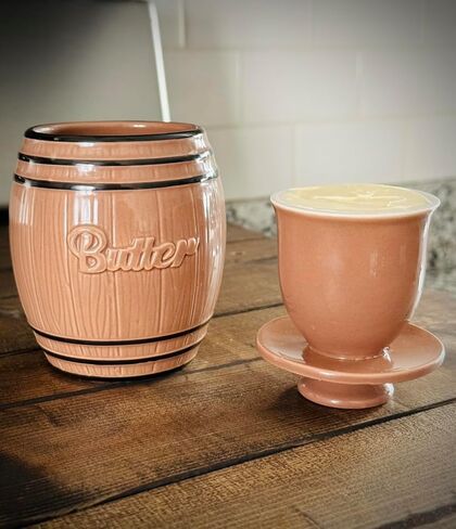 Butter Crock - Ceramic Butter Holder Holds 1/2 Cup of Butter - Fresh & Soft Butter Keeper - Unique & Rustic Look Butter Container - Dishwasher Safe & Easy to Clean French Butter Crock - 4.8" x 3.5" in Kuwait