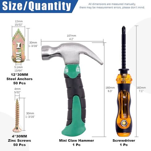 Glarks 52Pcs Self-Drilling Anchors with Screws Kit Including 50Pcs Drywall Anchors with Screws, 1Pc Mini Hammer and 1Pc Screw Driver for Hanging TV Shelf Strap Cabinet Decoration Fixing Curtain in Saudi Arabia