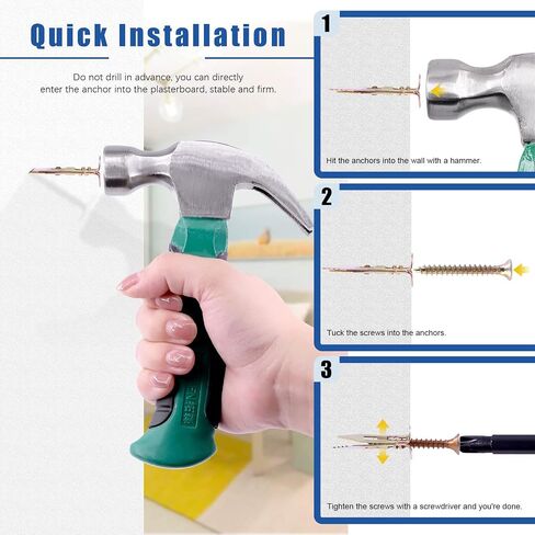 Glarks 52Pcs Self-Drilling Anchors with Screws Kit Including 50Pcs Drywall Anchors with Screws, 1Pc Mini Hammer and 1Pc Screw Driver for Hanging TV Shelf Strap Cabinet Decoration Fixing Curtain in Saudi Arabia