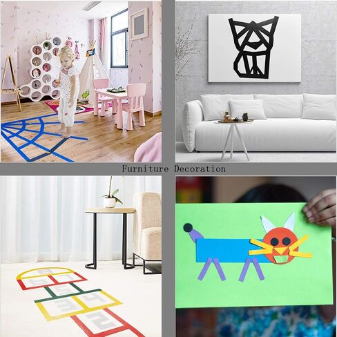 شريط لاصق ملون شديد التحمل، 4 عبوات 1.88 بوصة × 12 ياردة، شريط لاصق ملون متنوع، لفات قناة ملونة تمزيقها يدويًا لإصلاح الأعمال الفنية المنزلية in Kuwait