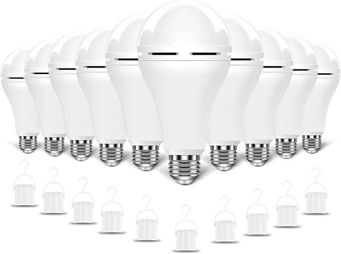 BoRccdit 10PK LED Light Bulb Emergency-Rechargeable-Light-Bulbs Keep Lighting During Power Outage 12W 6500K LED 65W Equivalent Light Bulbs 1200 mAh Battery Backup Light Bulbs for Home Power Failure in Saudi Arabia