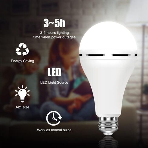 BoRccdit 10PK LED Light Bulb Emergency-Rechargeable-Light-Bulbs Keep Lighting During Power Outage 12W 6500K LED 65W Equivalent Light Bulbs 1200 mAh Battery Backup Light Bulbs for Home Power Failure in Saudi Arabia