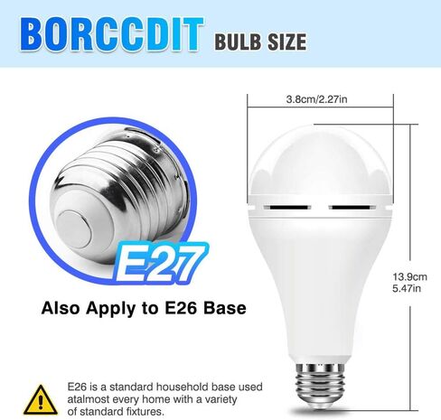 BoRccdit 10PK LED Light Bulb Emergency-Rechargeable-Light-Bulbs Keep Lighting During Power Outage 12W 6500K LED 65W Equivalent Light Bulbs 1200 mAh Battery Backup Light Bulbs for Home Power Failure in Saudi Arabia