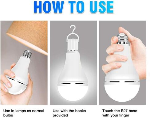 BoRccdit 10PK LED Light Bulb Emergency-Rechargeable-Light-Bulbs Keep Lighting During Power Outage 12W 6500K LED 65W Equivalent Light Bulbs 1200 mAh Battery Backup Light Bulbs for Home Power Failure in Saudi Arabia