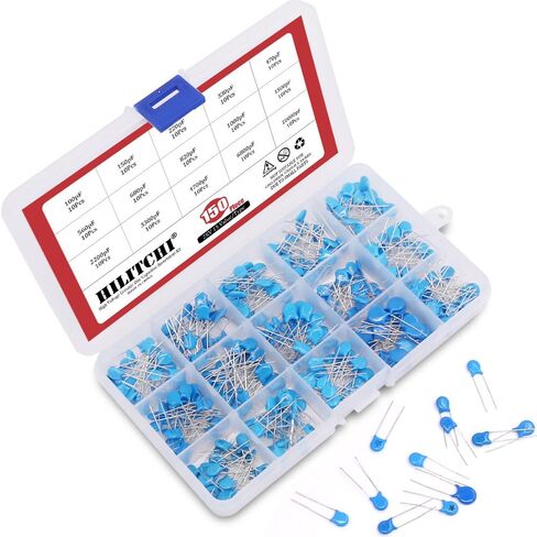 Hilitchi 150 قطعة 15 قيمة مجموعة متنوعة من المكثفات الخزفية ذات الجهد العالي DIP - 2KV 2000V 100pF إلى 10000pF in Saudi Arabia