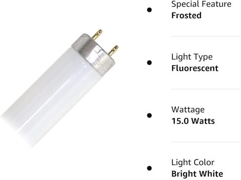 ليدفانس مصباح انبوب فلورسنت خطي 15 واط 18 انش من سيلفينيا، مصباح انبوبي فلورسنت للتسخين المسبق من الفوسفور الابيض البارد، 4100 كلفن، 70 سي ار اي، عدد 1 (عبوة من قطعة واحدة)، بلوري in Kuwait