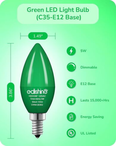 EDISHINE Orange Dimmable Light Bulbs, C35 E12 Candelabra Bulbs, 60 Watt Equivalent, LED Chandelier Bulb, Vintage Candle Light Bulb, Decorative Lighting for Christmas, Party, Porch, 6 Pack in Kuwait