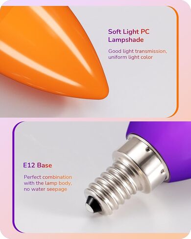 EDISHINE لمبة إضاءة أرجوانية قابلة للتعتيم، مصابيح شمعدان C35 E12، ما يعادل 60 واط، لمبة ثريا LED، لمبة إضاءة شمعة عتيقة، إضاءة زخرفية للهالوين، عيد الميلاد، الحفلات، الشرفة، 6 عبوات in Kuwait